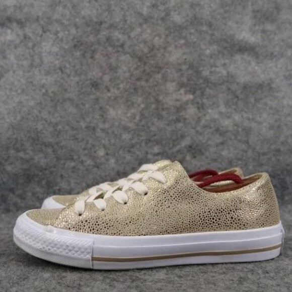 Converse All Star Sneakers Womens 5.5 Metallic‎ Textured Leather Cap Toe Lace Up - Picture 3 of 9